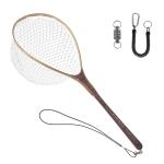 Aventik Fly Fishing Landing Trout Fishing Wooden Net with Magnet Release Soft Rubber Net Bag Catch & Release Great Protection for Fish (Long Handle/Small Hole with Magnet)