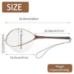 Aventik Fly Fishing Landing Trout Fishing Wooden Net with Magnet Release Soft Rubber Net Bag Catch & Release Great Protection for Fish (Long Handle/Small Hole with Magnet)