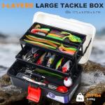 TCMBY 3 Layers Tackle Box with Tackle Included, 321Pcs Fishing Lures Kit Contains Pliers, Crankbait, Hooks, Weights & Accessories, Fishing Gear Bait Lure Gifts for Men Bass Freshwater (White Black)