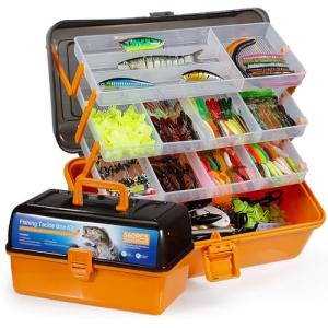 Qvamodo 560PCS Fishing Lures Kit with Large 4-Layer Tackle Box, Complete Freshwater Bass Fishing Gear Set with Pliers, Hooks, Crankbait, Sinkers, Jigs, Weights & More Accessories, Gift for Men