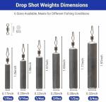 FINOSEAK 48Pcs Drop Shot Weights Set, Slim Pencil Style Lead Fishing Weights Sinkers Kit for Dropshot Rigging 6 Sizes Assorted with Barrel Swivel and Rig Beads