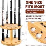 PLUSINNO V12 Fishing Rod Holders for Garage, Vertical Fishing Pole Holders Wooden Round Floor Stand, Fishing Rod Rack Holds up to 12 Rods or Fishing Nets Storage Organizer Racks, Fishing Gifts for Men