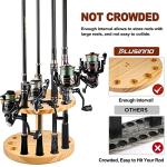 PLUSINNO V12 Fishing Rod Holders for Garage, Vertical Fishing Pole Holders Wooden Round Floor Stand, Fishing Rod Rack Holds up to 12 Rods or Fishing Nets Storage Organizer Racks, Fishing Gifts for Men