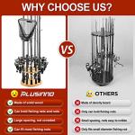 PLUSINNO V12 Fishing Rod Holders for Garage, Vertical Fishing Pole Holders Wooden Round Floor Stand, Fishing Rod Rack Holds up to 12 Rods or Fishing Nets Storage Organizer Racks, Fishing Gifts for Men