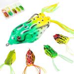 5 PCS Topwater Frog Lures Soft Silicone Fishing Lures Kit - Realistic Design Frog Swimbait with Weedless Hooks and Portable Box, Suitable for Freshwater and Saltwater Bass Fishing