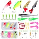 33 Pcs Fishing Lures Kit for Freshwater Bait Tackle Kit for Bass Trout Salmon Fishing Accessories Tackle Box Including Spoon Lures Soft Plastic Worms