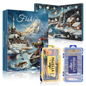 Fishing Advent Calendar 2025 for Men - Fishing Lures Kit with Tackle Box Advent Calendar for Fisher Teen Boys - 2025 Xmas Holiday Surprise Gift for 24 Days Christmas Countdown