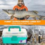 TCMBY 3 Layers Tackle Box with Tackle Included, 321Pcs Fishing Lures Kit Contains Pliers, Crankbait, Hooks, Weights & Accessories, Fishing Gear Bait Lure Gifts for Men Bass Freshwater (Green)