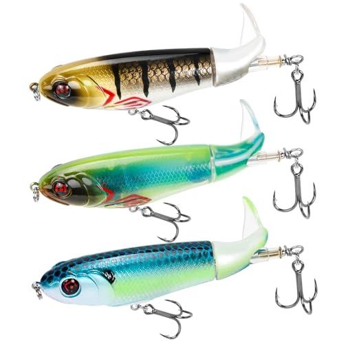 Top Water Bass Fishing Lures - Floating Baits with 360° Rotating Tail for Freshwater & Saltwater