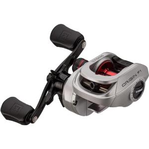 13 FISHING - Origin F1 Baitcast Reel - 8.1:1 Gear Ratio - Right Hand Retrieve (100 Size) (Fresh) - OF1-8.1-RH-CP, Silver/Black/Red