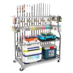 PeBro Fishing Pole Holders, Fishing Rod Holders for Garage, Fishing Rod Holder for Fishing Rod Tackle Box Reel Storage, All-In-One Fishing Rod Rack with Hooks and Wheels