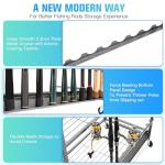 PeBro Fishing Pole Holders, Fishing Rod Holders for Garage, Fishing Rod Holder for Fishing Rod Tackle Box Reel Storage, All-In-One Fishing Rod Rack with Hooks and Wheels