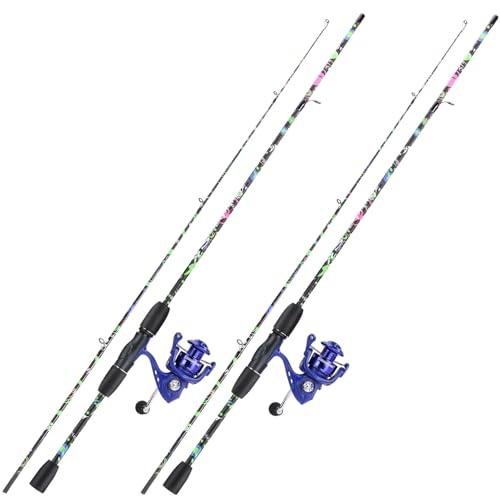 Sougayilang Fishing Rod Combo, 2-Piece Graphite & Fiberglass Spinning Rod with Anti-Reverse Spinning Fishing Reel (2Pack)