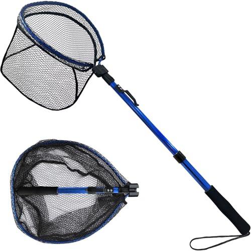 LBW Collapsible Fishing Net with Telescoping Handle, Folding Kayak Net for Freshwater or Saltwater, Trout Catfish Bass Rubber Landing Net