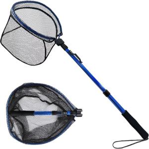 LBW Collapsible Fishing Net with Telescoping Handle, Folding Kayak Net for Freshwater or Saltwater, Trout Catfish Bass Rubber Landing Net