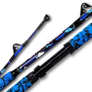 Fiblink Saltwater Fishing Rod 1 Piece Offshore Trolling Rod Big Game Deep Sea Rod 7ft Heavy Duty Blue Camouflage Fishing Pole(50-80lbs)