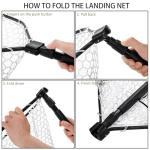 DEAYOU Fly Fishing Landing Net, Soft Rubber Mesh Bass Trout Net with Collapsible Handle and Magnetic Release, Folding Catch and Release Net for Freshwater, Fly Fishing Gear Accessories