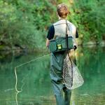 DEAYOU Fly Fishing Landing Net, Soft Rubber Mesh Bass Trout Net with Collapsible Handle and Magnetic Release, Folding Catch and Release Net for Freshwater, Fly Fishing Gear Accessories