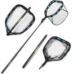 PLUSINNO Fishing Net with Telescoping Handle, Carbon Fiber Ultralight Long Fish Net, Collapsible Floating Landing Net 6.56Ft, Fishing Gear Kayak Accessories for Bass Trout Salmon