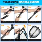 PLUSINNO Fishing Net with Telescoping Handle, Carbon Fiber Ultralight Long Fish Net, Collapsible Floating Landing Net 6.56Ft, Fishing Gear Kayak Accessories for Bass Trout Salmon
