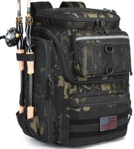 HAMBOLY Fishing Backpack with Rod Holders, 40L Tackle Box Backpack for Fishing Gear and Equipment, Waterproof Fishing Tackle Bag for Men