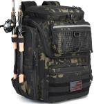 HAMBOLY Fishing Backpack with Rod Holders, 40L Tackle Box Backpack for Fishing Gear and Equipment, Waterproof Fishing Tackle Bag for Men