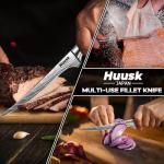 Huusk Filet Knife for Fish - 7 Inch Fish Fillet Knife with Wood Handle, Flexible Boning Knives for Meat Cutting, Professional Japanese Fishing Knives for Meat Poultry Cutting, Christmas Gifts for Men