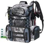 Piscifun Fishing Tackle Backpack with Rod Holders & 4 Tackle Boxes, Waterproof Rain Cover, Bottle Holder, Water-resistant Fishing Bag Store Fishing Gear & Equipment, Veil Camouflage