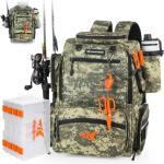 KastKing Bait Boss Fishing Tackle Backpack with Rod Holders-4 Tackle Boxes-Rain Cover,43L Large Storage for Fishing Gear, Dark Green Camouflage