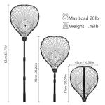 SEASPRO Black Telescoping Fishing Net Aluminum Alloy Rubber Fish Net - Adjustable Length Lightweight Foldable Fishing Gear and Large Fishing Net with Handle Collapsible Extendable Fishing Accessories