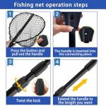 SEASPRO Black Telescoping Fishing Net Aluminum Alloy Rubber Fish Net - Adjustable Length Lightweight Foldable Fishing Gear and Large Fishing Net with Handle Collapsible Extendable Fishing Accessories