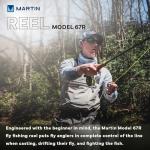 Martin Model 67R Fly Fishing Reel, Single Action, Metal Click Drag, Aluminum Construction, Line Guides, 6-Weight Floating Fly Line, Interchangeable Retrieve, Push-Button Release, Brown/Silver