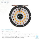 Martin Model 67R Fly Fishing Reel, Single Action, Metal Click Drag, Aluminum Construction, Line Guides, 6-Weight Floating Fly Line, Interchangeable Retrieve, Push-Button Release, Brown/Silver