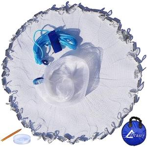 Drasry Saltwater American Fishing Cast Net 3/8inch Mesh Size for Bait Shrimp Trap Fish Heavy Duty Sinkers Throw Net 3FT to 12FT Radius 4FT Radius