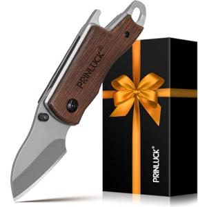Gifts for Men Him Dad Christmas Stocking Stuffers, Wood Folding Knife, Stocking Stuffers for Men Christmas Birthday, Everyday Carry Knife for Daily Use Camping Hunting Fishing Hiking, EDC Box Cutter