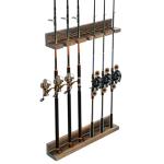MyGift Fishing Rod Holder, Wall Mounted Burnt Wood Fishing Pole Holders for Garage, Adjustable Vertical Hanging Garage Storage Fisherman Gear Rack Holds 6 Rods, Christmas Gift