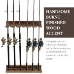 MyGift Fishing Rod Holder, Wall Mounted Burnt Wood Fishing Pole Holders for Garage, Adjustable Vertical Hanging Garage Storage Fisherman Gear Rack Holds 6 Rods, Christmas Gift