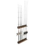 MyGift Fishing Rod Holder, Wall Mounted Burnt Wood Fishing Pole Holders for Garage, Adjustable Vertical Hanging Garage Storage Fisherman Gear Rack Holds 6 Rods, Christmas Gift
