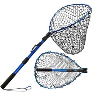 SEASPRO Telescoping Fishing Nets Lightweight Rubber Fish Net Durable with Non-Slip Grip - Freshwater and Saltwater (Blue) Fishpond Large Fish Net