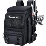 PLUSINNO Fishing Backpack with Rod Holders Tackle Box, 42L Large Water-resistant Fish Tackle Bag Store Fishing Gear