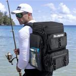 PLUSINNO Fishing Backpack with Rod Holders Tackle Box, 42L Large Water-resistant Fish Tackle Bag Store Fishing Gear