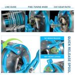 Sougayilang F47 Baitcasting Fishing Reel - Reinforced Metal Body Round Baitcaster for Smooth Powerful Saltwater Inshore Surf Trolling - Conventional Reel for Catfish, Musky, Bass, Pike