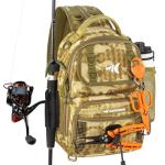 KastKing BaitSpace Standard Fishing Tackle Sling Bag, Water-resistant Backpack & Sling Pack for Bank, Wader & Boat Fishing, Rod & Beverage Holder, Adjustable Straps, Durable Nylon Fabric