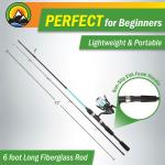 Fishing Rod and Reel Combo - 6ft 2-Piece Breakline Series Spin Cast Spinning Reel and Fiberglass Collapsible Fishing Pole with EVA Handle, Pre-Spooled with 10lb Test Line by Wakeman (Turquoise)