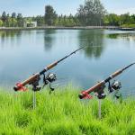 Fishing Rod Holder for Ground 2 Pack,Height Adjustable 57-87cm,360 Degree Adjustable Easy Folder Rod Holder for Ground (Rod Holder -01) (red)