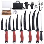 Goture Fillet Knife Fishing Kit,Bait Knife and Filet Knives with Sheath,Sharpening Rod,Fish Lip Gripper,Fishing Pliers,Cutting Board,Gloves,Stainless Steel Soap,Portable Storage Bag,Gifts for Men