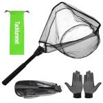Folding Kayak Fishing Net with Aluminum Alloy Frame Rubber-Coated Nylon Net for Small Fishing Net Fishing Landing Net for Non-Slip Gloves Storage Bag