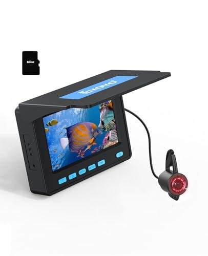 Eyoyo Underwater Fishing Camera, 4.3 Inch Fishing Camera DVR, Portable Fish Finder, 8-Hour Battery, Infrared Lights, Temperature & Depth Detection, 20M Cable for Lake Fishing