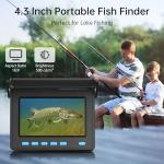 Eyoyo Underwater Fishing Camera, 4.3 Inch Fishing Camera DVR, Portable Fish Finder, 8-Hour Battery, Infrared Lights, Temperature & Depth Detection, 20M Cable for Lake Fishing