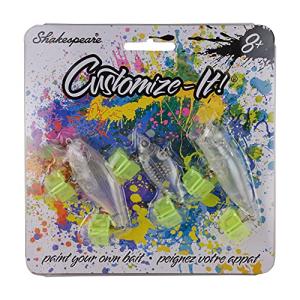 Shakespeare Customize-It Bait Kit, Paint-Your-Own Fishing Lures for Kids, Clear Construction for Easy Customization, 3 Fish-Catching Shapes, Easy and Safe for Beginners